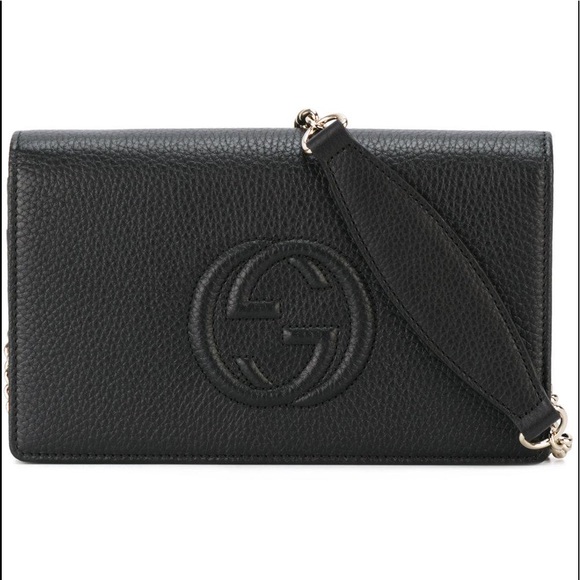 GUCCI 598211 Pebbled Calfskin Soho Wallet on Chain Crossbody Black - Picture 2 of 11
